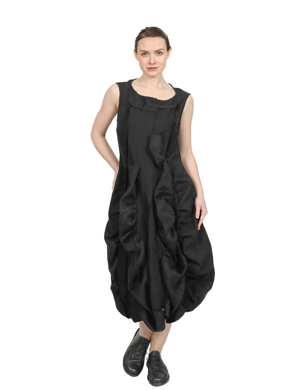 Rundholz - Ballonkleid aus Leinen und Wolle - black - 2241110917
