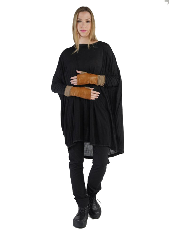 Rundholz - Gloves 2-piece leather and cashmere black - 2241802003