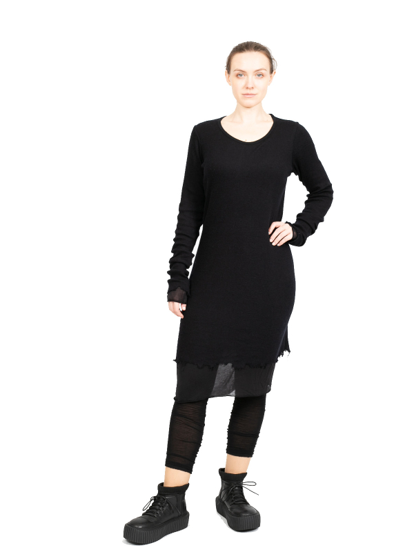 Rundholz - Shirt double layer jersey wool destroyed look Black Melange - 2241180501