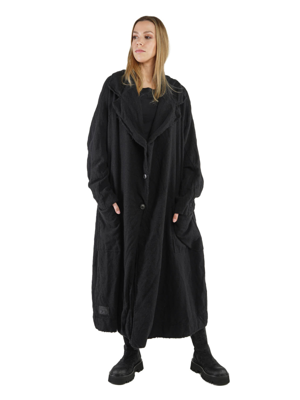 Rundholz Black Label - Long coat with large lapel collar felted wool fabric oversize Black - 2243281204