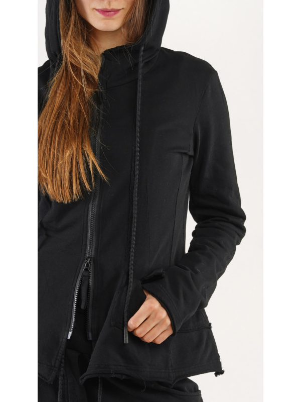 Rundholz Black Label - Tailored sweat jacket with hood black - 2243291127
