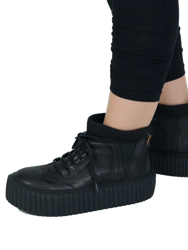 Rundholz - Leather boots lace-up with "wool sock" black - 2241985251