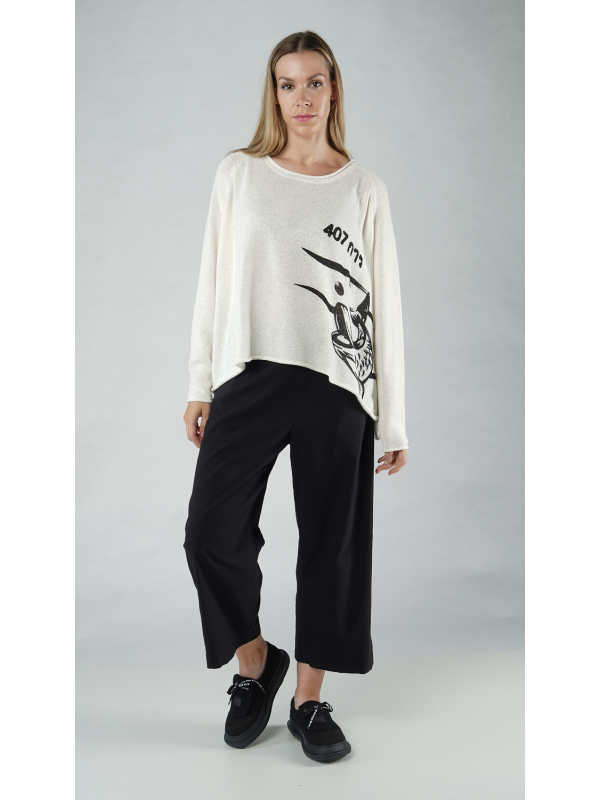 Rundholz Black Label - Ausgestellter leinen strick pullover mit platziertem druck - 1253720701