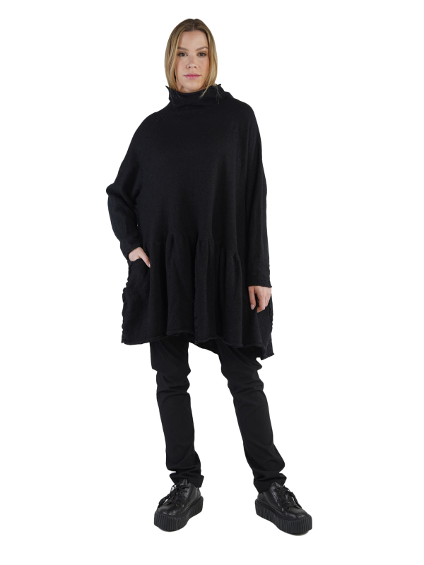 Rundholz - Tunique en tricot avec volant et pli creux laine bouillie oversize Black - 2241687011