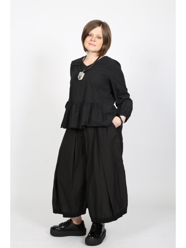 Rundholz DIP - Pantalon en coton évasé avec plis creux et ceinture matelassée - 2252530106 - Stilecht - Image 1