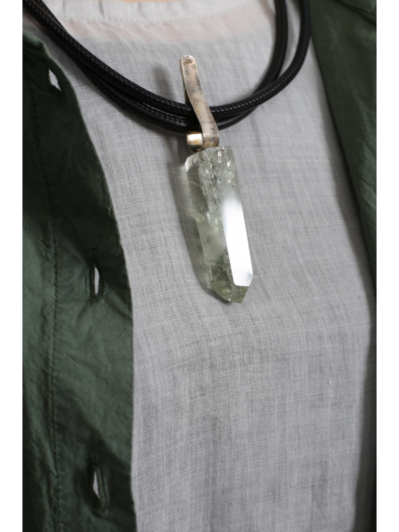 Darkgem - Prasiolite pendant with silver mount on double leather strap II - HAPPYMAKER - Green - 10-8188-1-ii