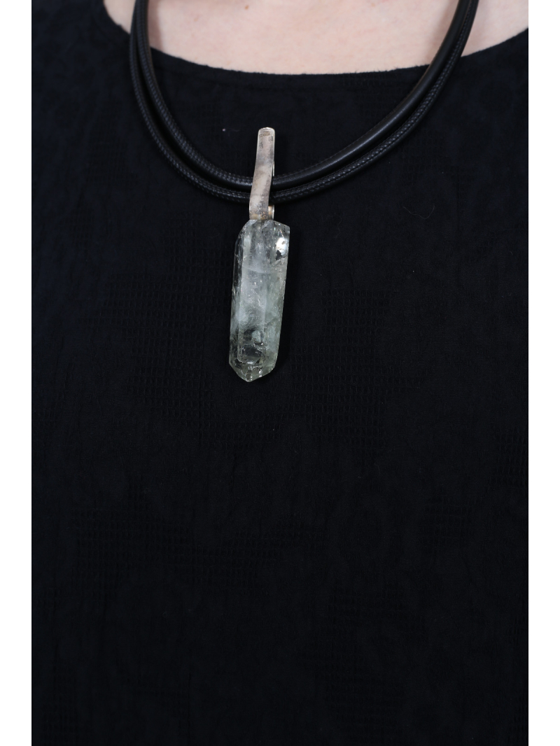 Darkgem - Prasiolite pendant with silver mount on double leather strap II - HAPPYMAKER - Green - 10-8188-1-ii