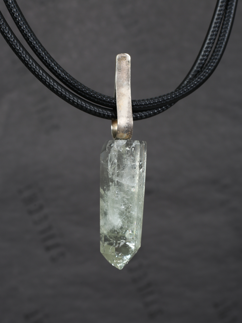 Darkgem - Prasiolite pendant with silver mount on double leather strap II - HAPPYMAKER - Green - 10-8188-1-ii