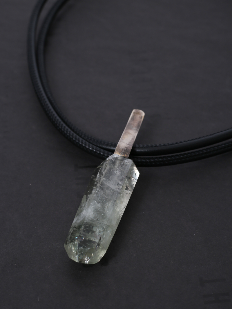 Darkgem - Prasiolite pendant with silver mount on double leather strap II - HAPPYMAKER - Green - 10-8188-1-ii