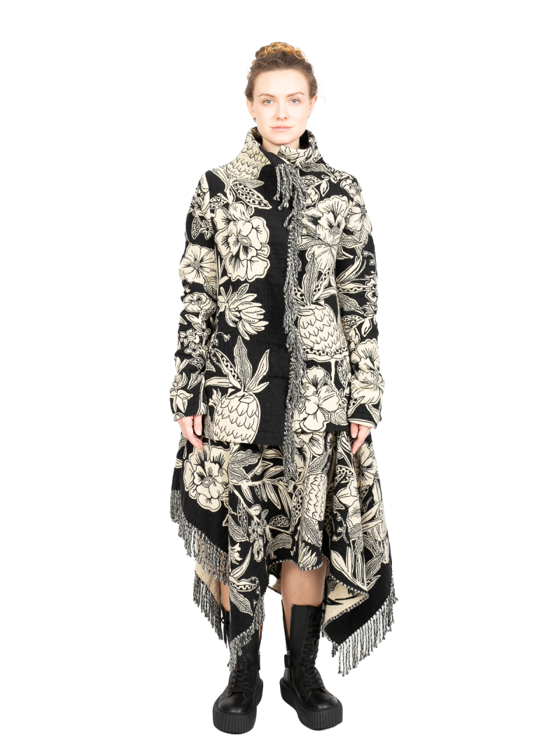 Rundholz - Waisted jacket jacquard floral pattern Black