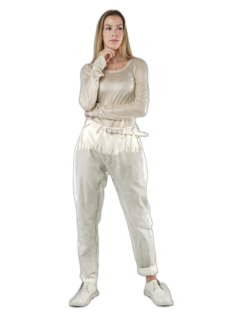 Bois rond - Peint à la main pantalon étroit en coton de lin stretch - 1251110104