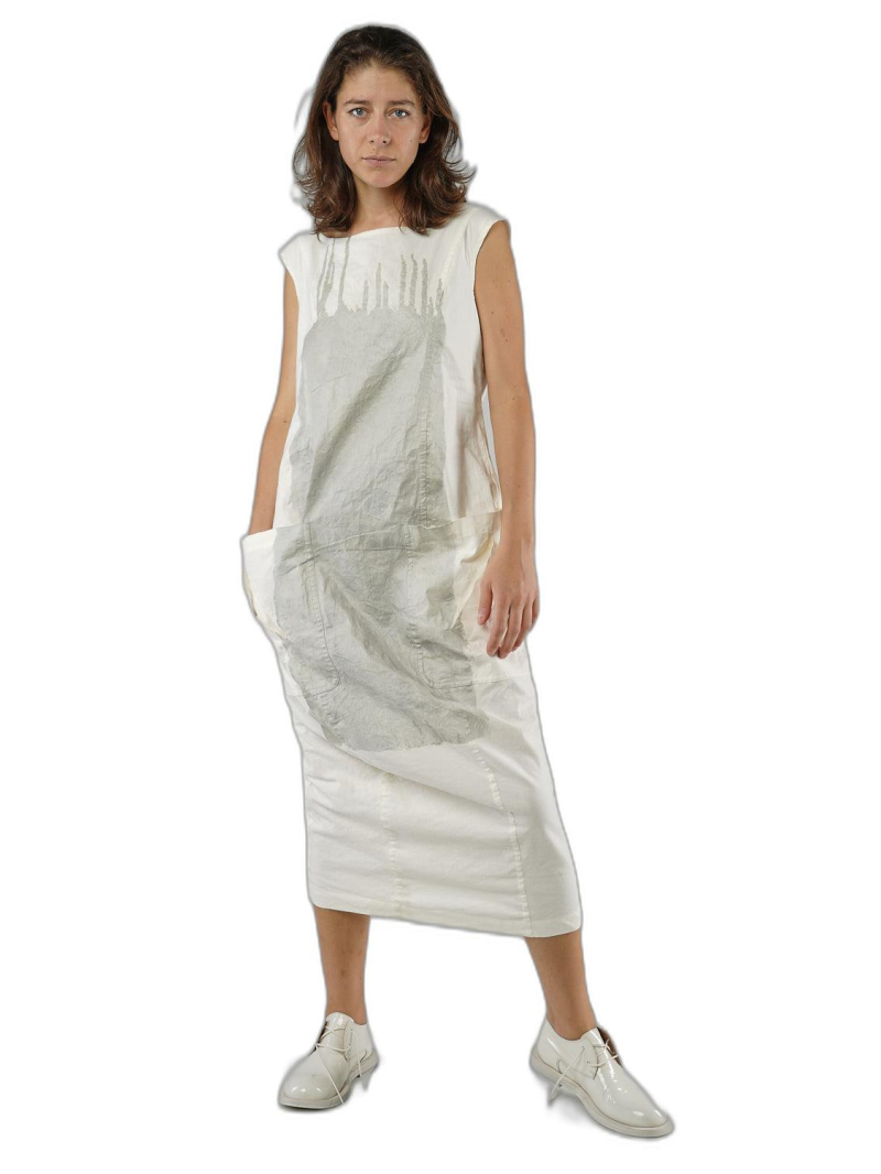 Bois rond - Robe peinte à la main en forme de banane en lin et coton stretch - 1251110906