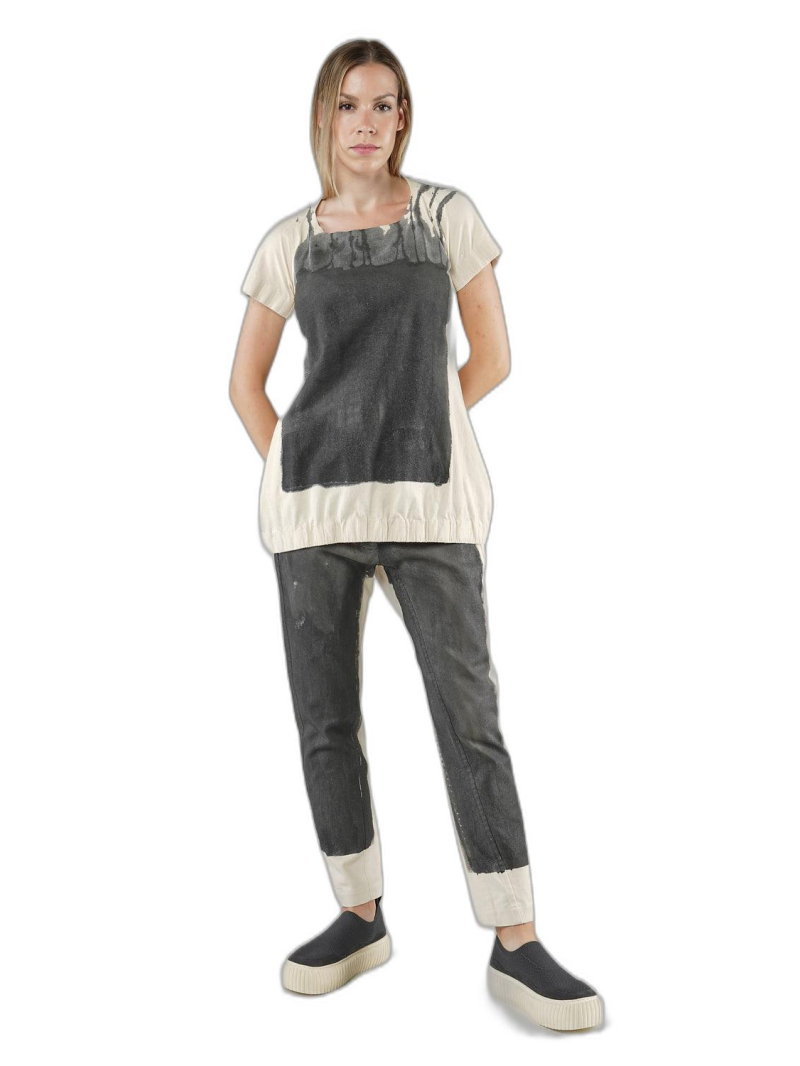 Bois rond - T-shirt en jersey de coton brut, peint à la main - 1251120501