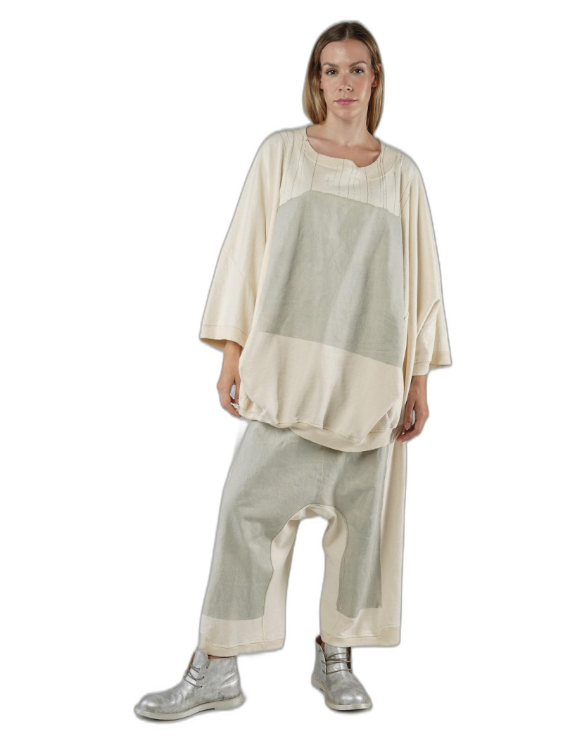 Rundholz - Handbemaltes hüftlanges raw french terry t-shirt - 1251270501