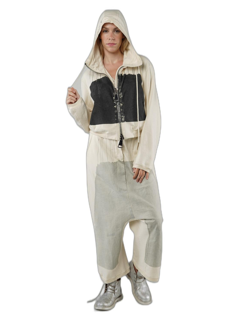 Rundholz - Hand-painted narrow raw french terry jacket with hood - 1251271105