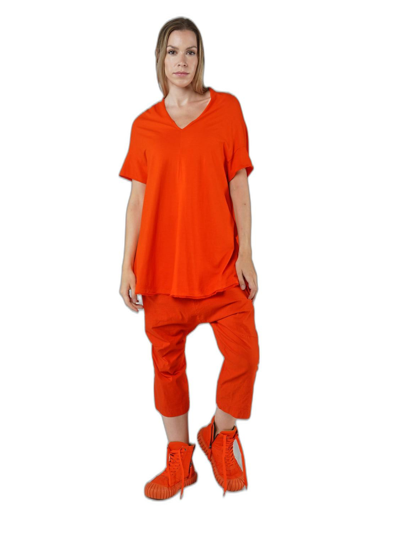 Rundholz DIP - Hüftlanges baumwoll crepe jersey cupro t-shirt mit platziertem druck - 1252560512