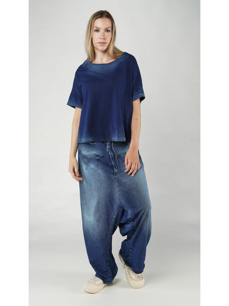 Rundholz DIP - Kastenförmiges Indigo Jersey T-shirt - 1252620508