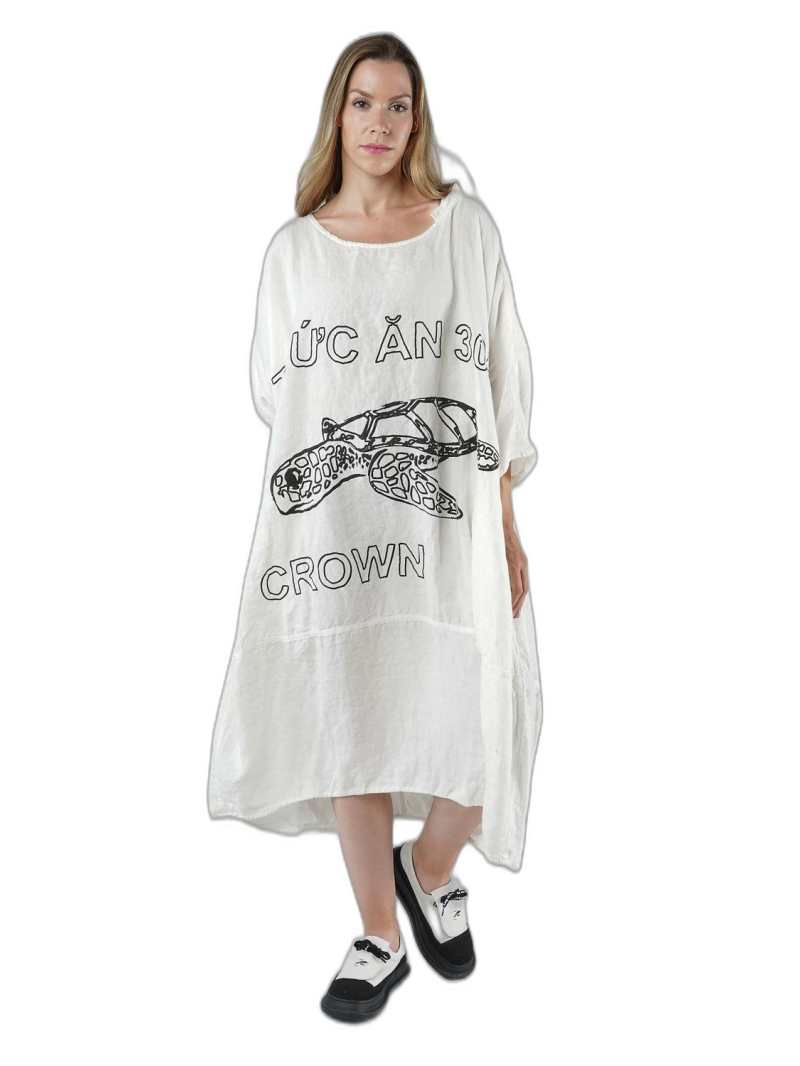 Rundholz Black Label - Gerades weites leinen kleid mit druck - 1253240904