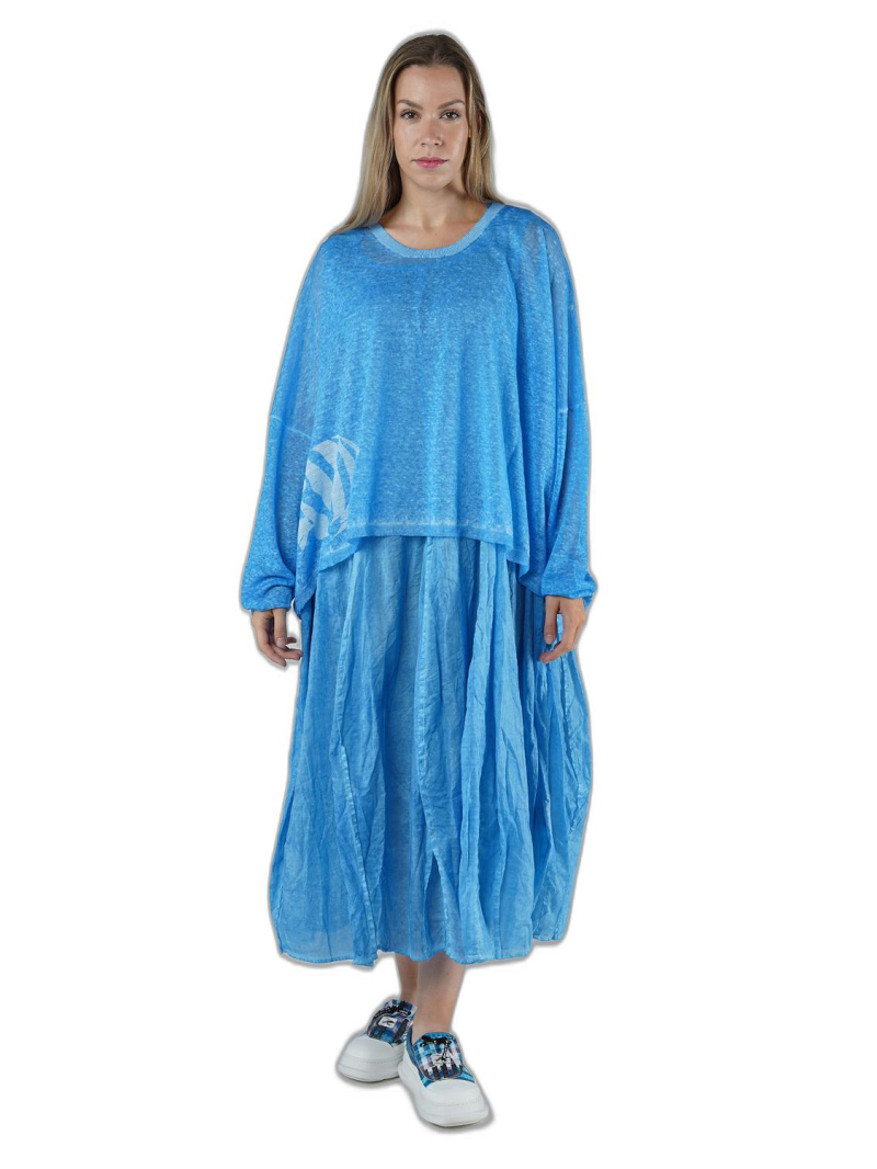 Rundholz Black Label - Straight wide linen knit sweater with pigment print - 1253500701