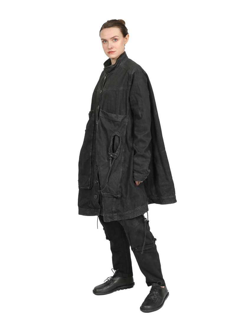 Bois rond DIP - long manteau en denim évasé - Black Coated Jeans - 2242031204