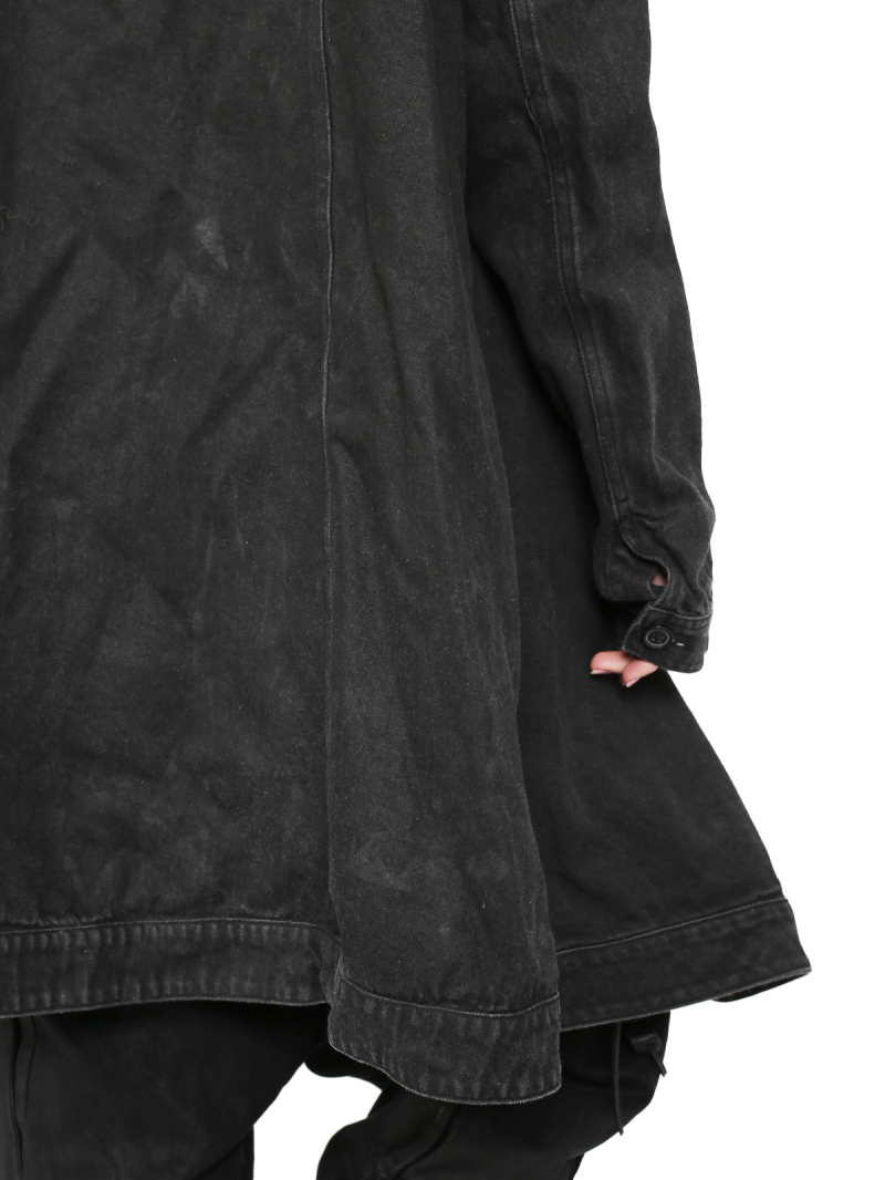 Bois rond DIP - long manteau en denim évasé - Black Coated Jeans - 2242031204