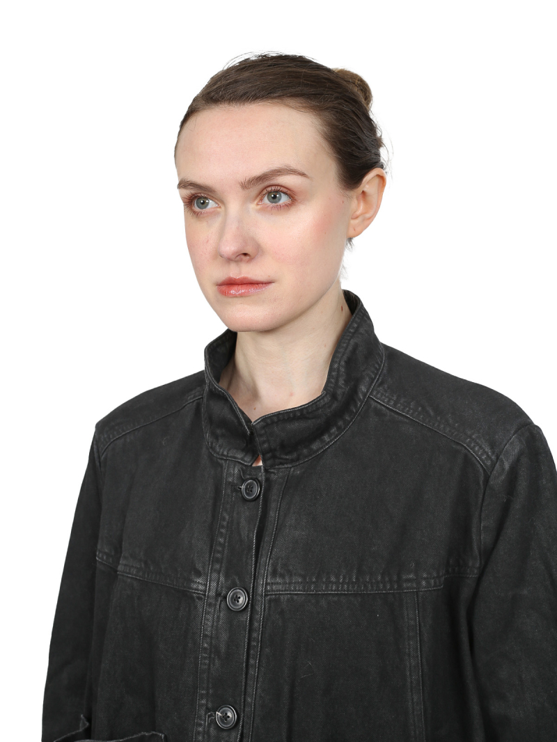 Bois rond DIP - long manteau en denim évasé - Black Coated Jeans - 2242031204