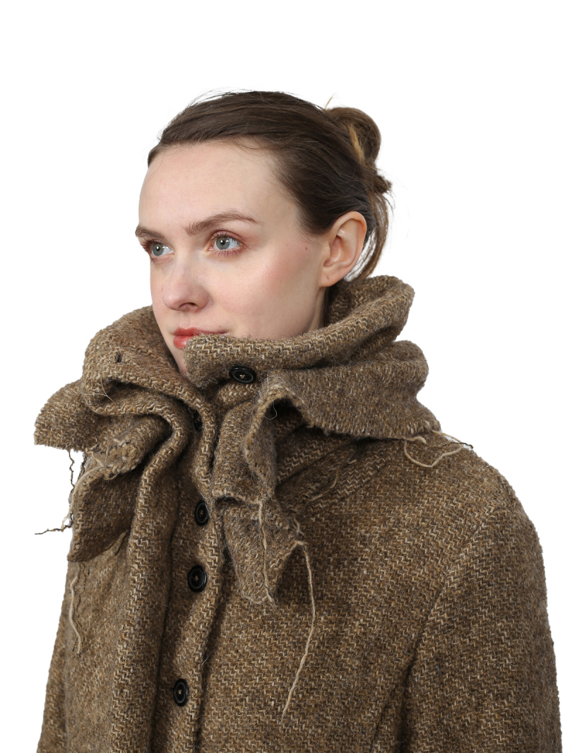 Rundholz - gerader schmaler Grobstrick-Mantel - Camel Melange - 2241251201