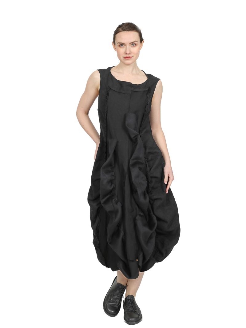 Rundholz - Ballonkleid aus Leinen und Wolle - black - 2241110917