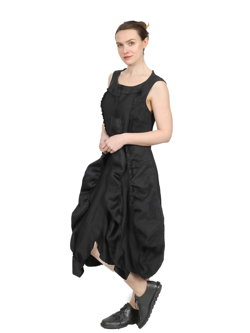 Rundholz - Ballonkleid aus Leinen und Wolle - black - 2241110917