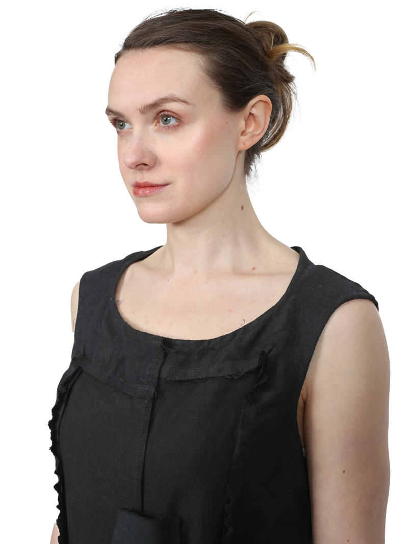 Rundholz - Ballonkleid aus Leinen und Wolle - black - 2241110917