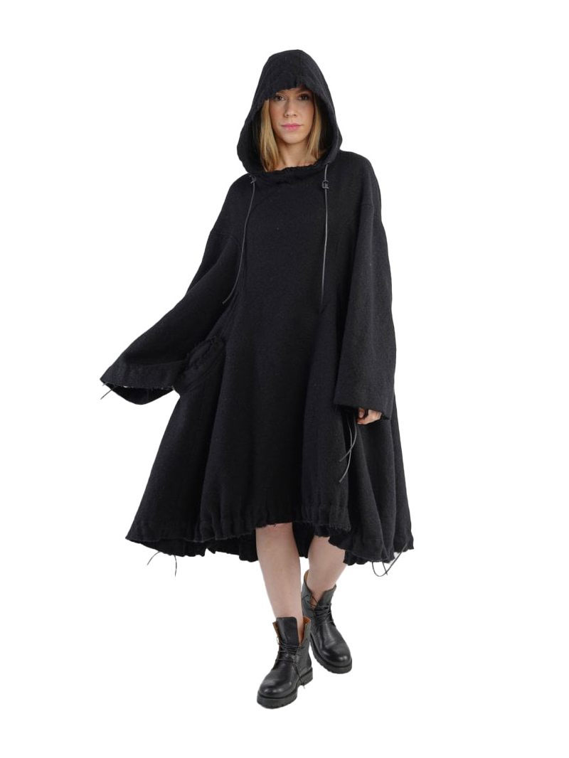 Rundholz DIP - Mantel MantelKleid mit Kapuze Schurwolle Black - 2242211203