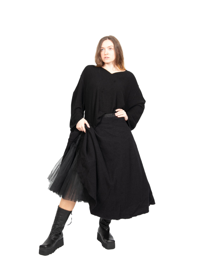 Rundholz DIP - Pure new wool circle skirt with tulle underskirt Black - 2242210308