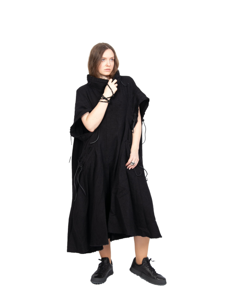 Rundholz DIP - Flared dress with eyelet pockets Virgin wool Black - 2242210910