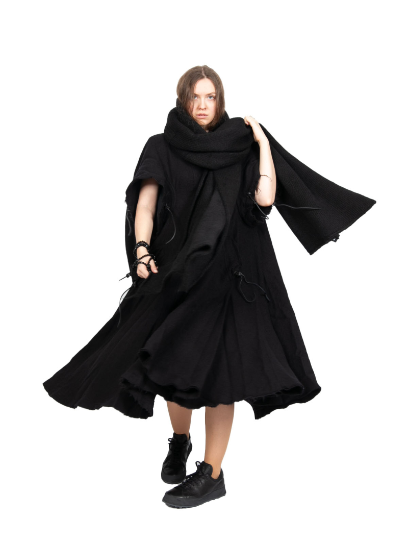 Rundholz DIP - Flared dress with eyelet pockets Virgin wool Black - 2242210910