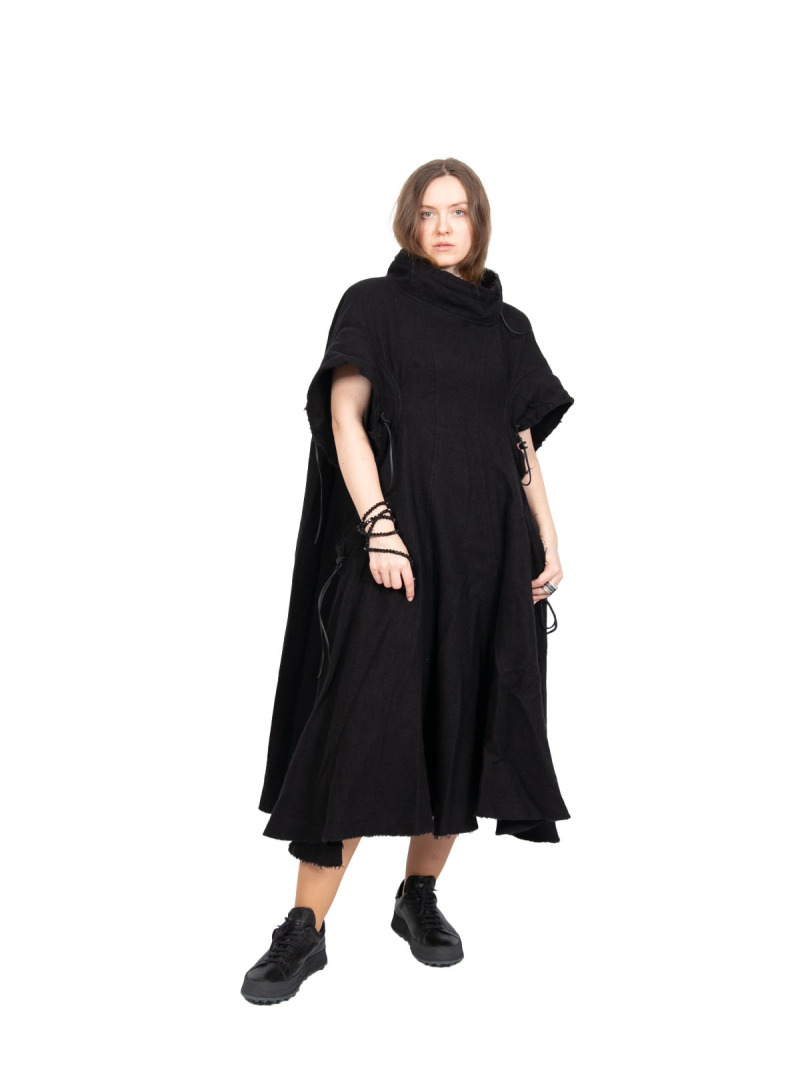 Rundholz DIP - Flared dress with eyelet pockets Virgin wool Black -  2242210910