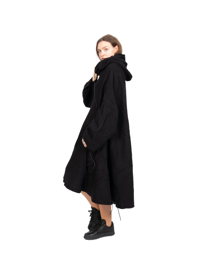 Rundholz DIP - Mantel MantelKleid mit Kapuze Schurwolle Black - 2242211203