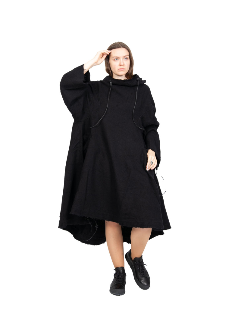 Rundholz DIP - Mantel MantelKleid mit Kapuze Schurwolle Black - 2242211203