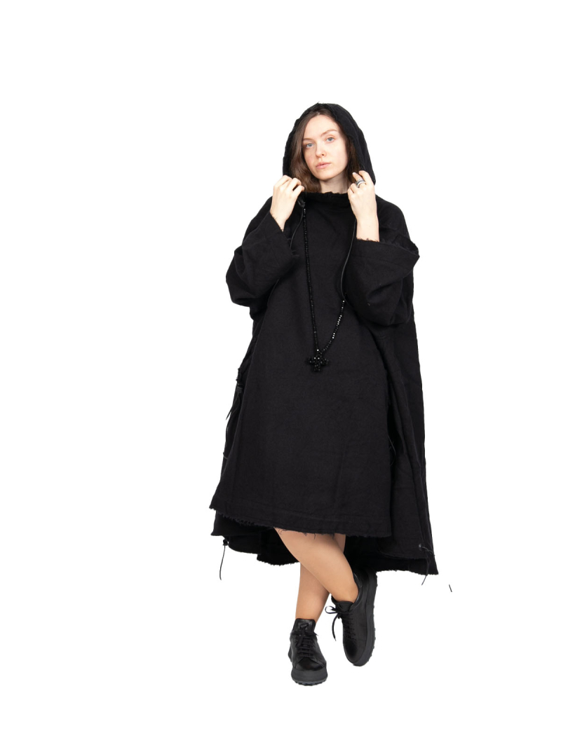Rundholz DIP - Mantel MantelKleid mit Kapuze Schurwolle Black - 2242211203