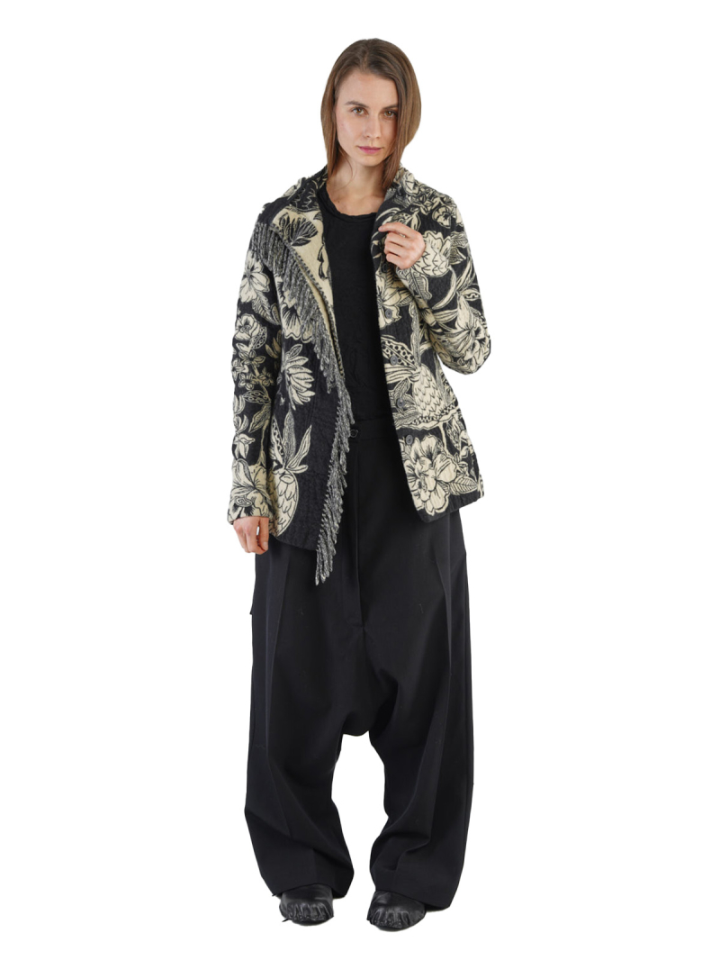 Rundholz - Waisted jacket jacquard floral pattern Black