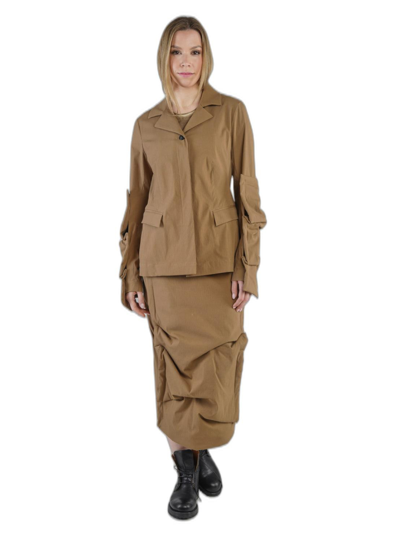 Rundholz - Taillierte viskose woll-stretch-jacke mit drapierte rechtecke auf ärmel - 2241161110