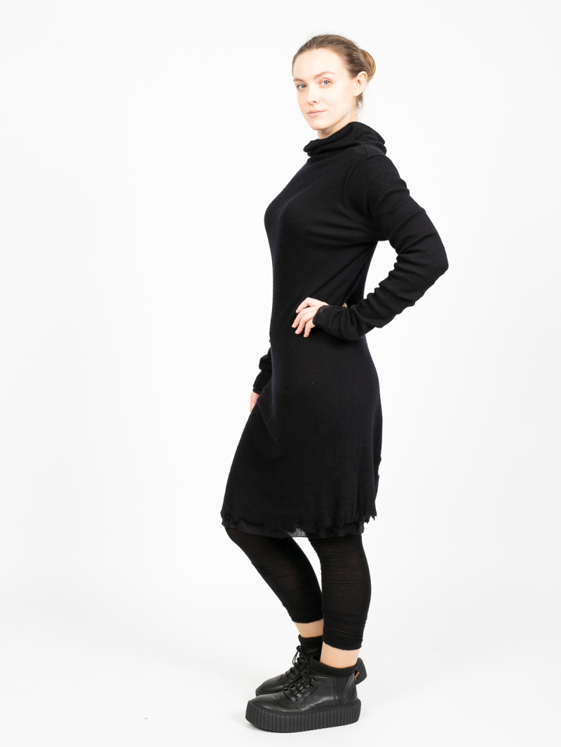 Rundholz - Shirt turtleneck double layer jersey wool destroyed look Black Melange - 2241180503