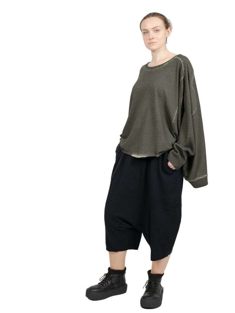 Rundholz - Strickhose Ballonhose 3/4 Länge mit tieferem Schritt Merino Wolle Black - 2241447612