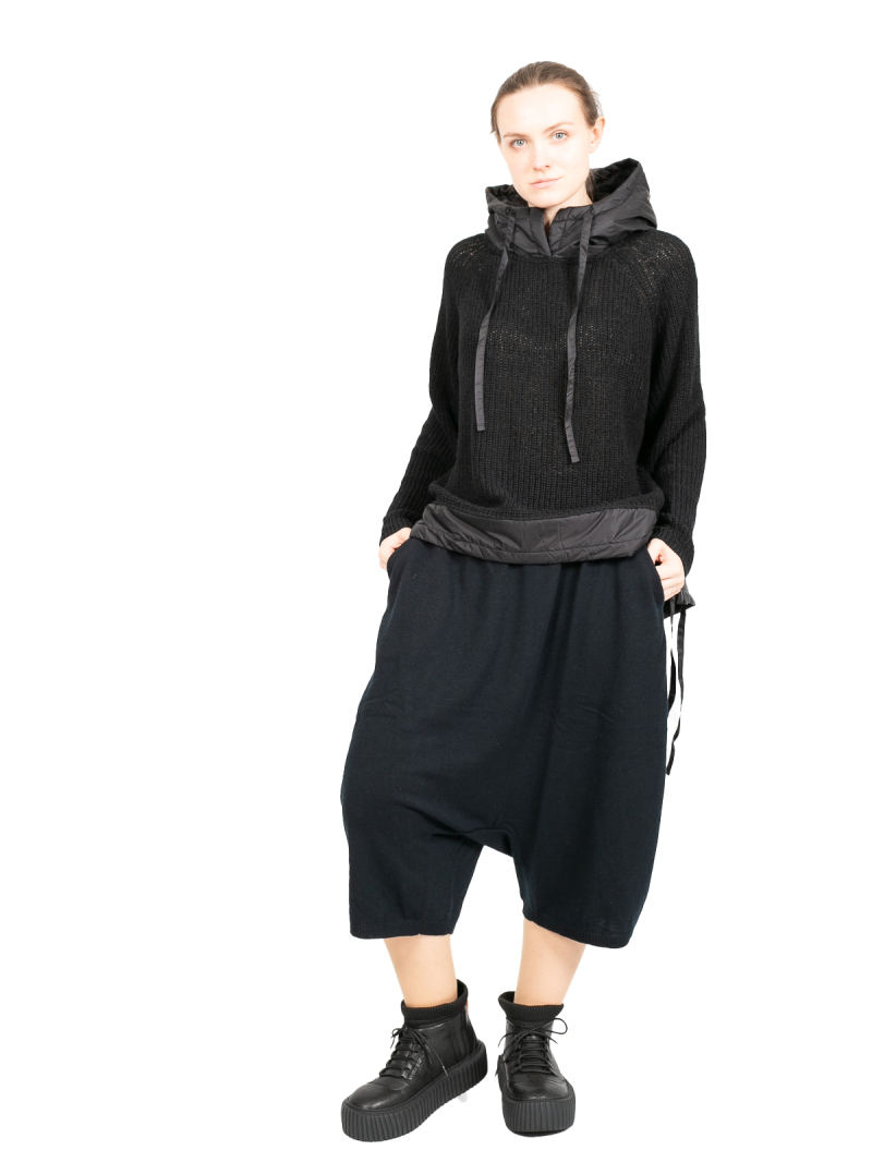 Rundholz - Strickhose Ballonhose 3/4 Länge mit tieferem Schritt Merino Wolle Black - 2241447612