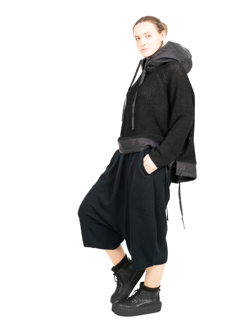 Rundholz - Strickhose Ballonhose 3/4 Länge mit tieferem Schritt Merino Wolle Black - 2241447612