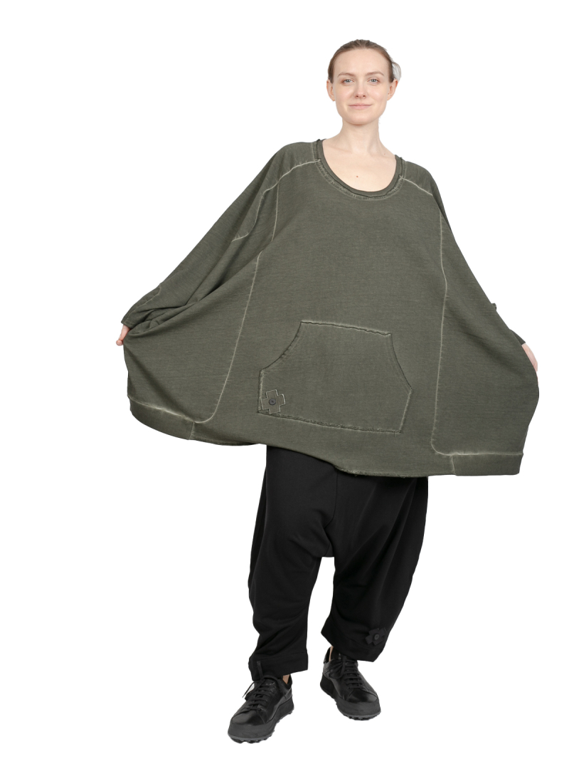 Pluslavie (Plü) - weiter longer Pullover - Wide Long Sweat Olive