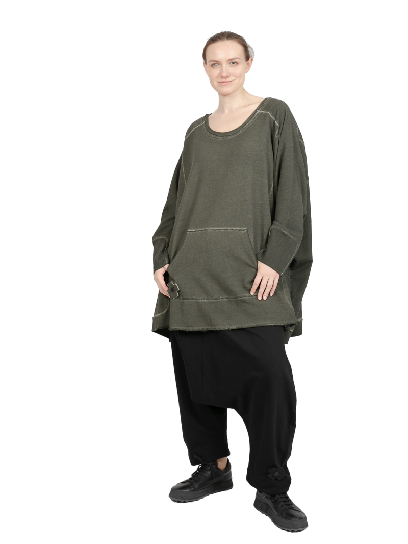 Pluslavie (Plü) - weiter longer Pullover - Wide Long Sweat Olive