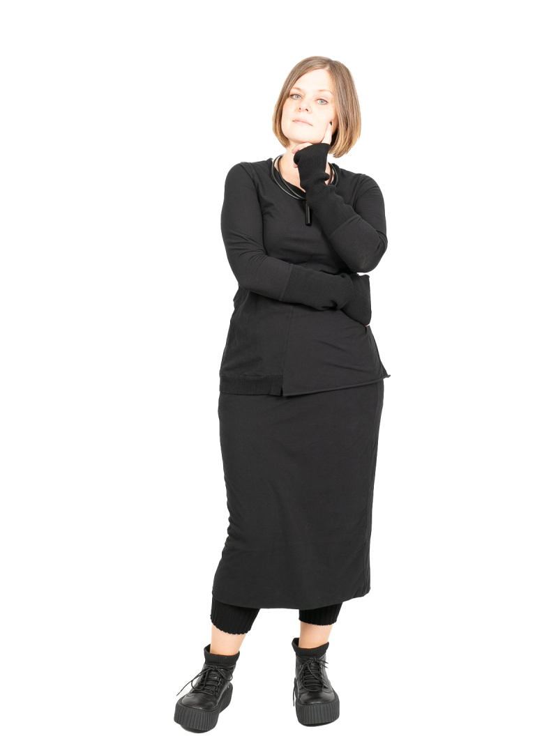 Rundholz DIP - Shirt mit Strickmanschetten Cotton Jersey black - 2242560501