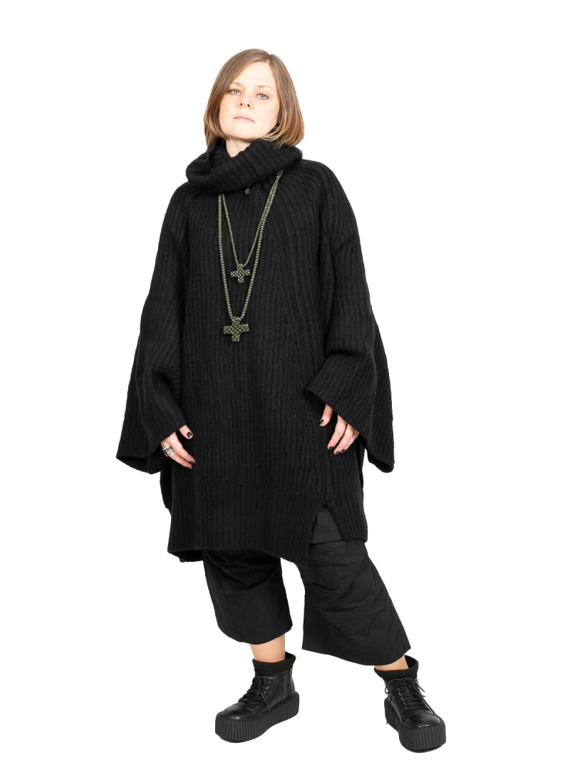 Rundholz DIP - Grobstrick Rollkragenpullover mit weiten Ärmeln Wolle Oversize black Black Melange - 2242447002