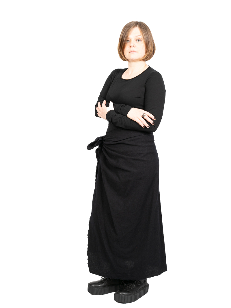 Rundholz - Schmaler Rock mit Schürze zum Binden Wollstoff gefilzt black - 2241010321