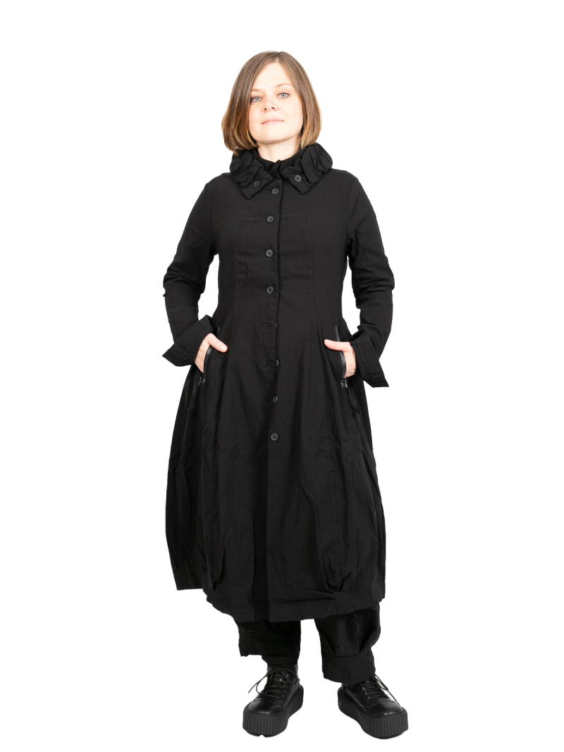 Rundholz Black Label Coat in balloon shape with ruffled collar Stretch Black 2243441226